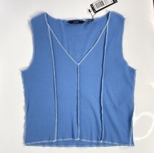 Vero Moda Blue Ribbed Contrast Stitch Tank To...