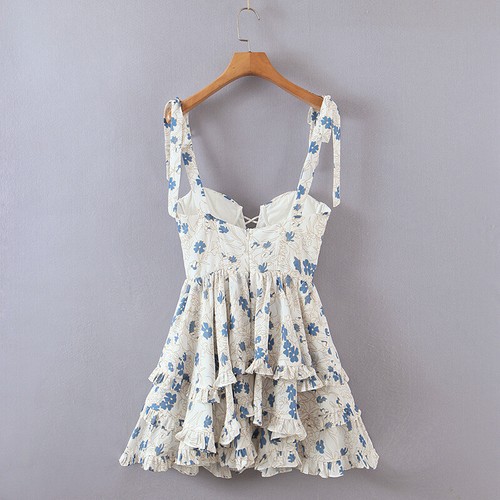 Damen Blumenriemen Cami Kleid Sweetheart Ausschnitt Hohe Taille Abgestuft Sommer - Picture 3 of 12