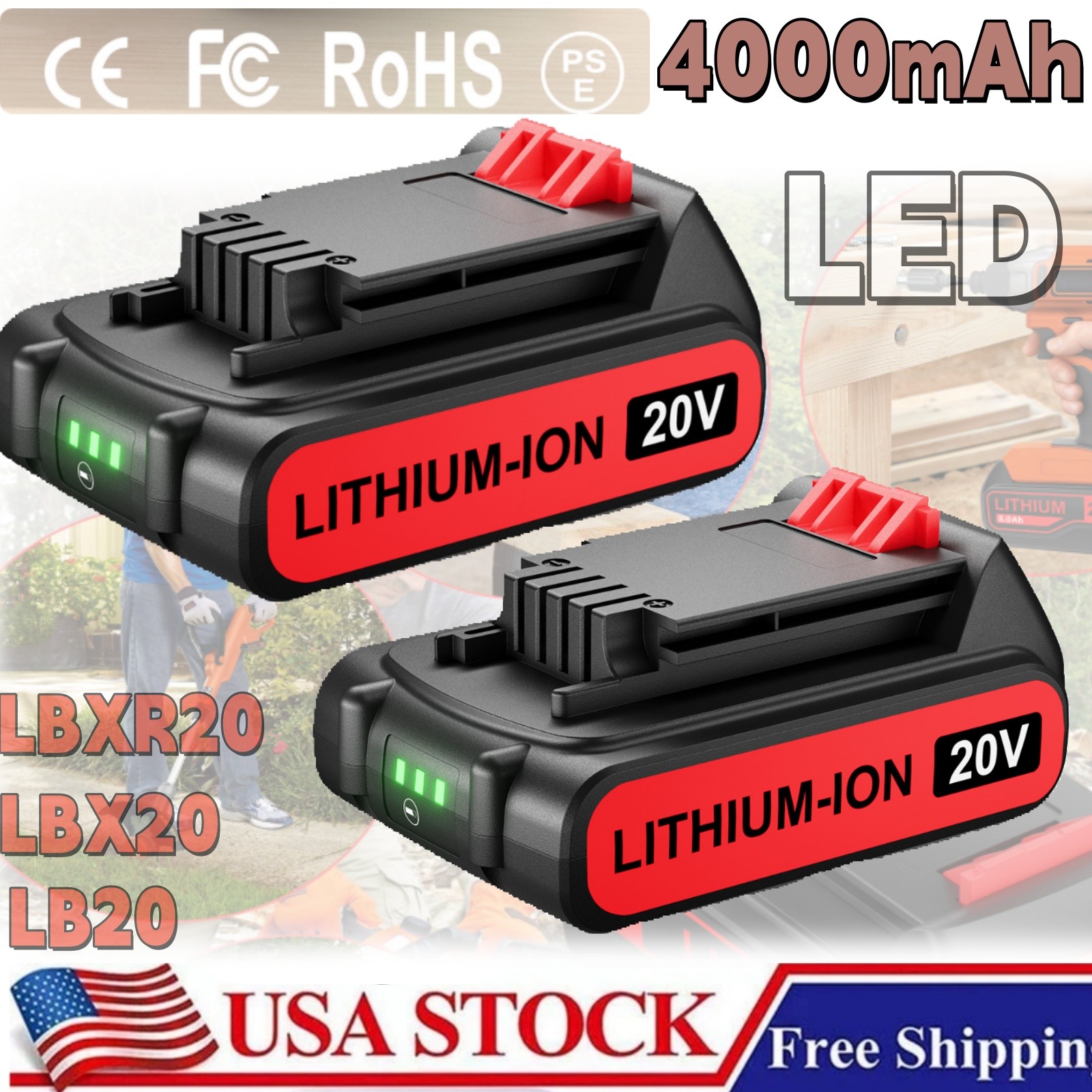 2Pack 4.0Ah  Battery FOR Black & Decker 20V MAX Lithium LB2X4020 LBX20 LBXR20