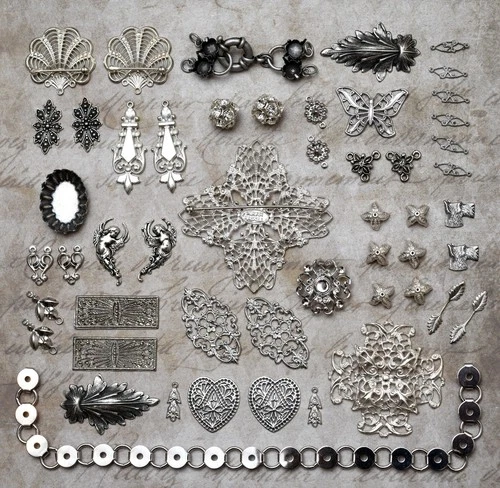 51 Pc Lot Vintage Miriam Haskell Jewelry Parts Stampings Findings Silver Plated