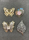 Vintage Costume Jewelry Brooch Lot 4pc Butterfly Heart Leaf Gold Silver Tone