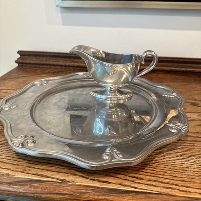 Vintage Lenox Pewter Serving Tray Platter 15  Decorative Scroll Edge Round Plate