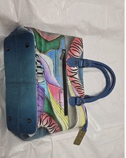 P19 Anuschka Multi Color Flowers Blue Leather