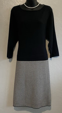 Lauren Ralph Lauren Black Houndstooth Boatneck Drop Waist Knit Sweater Dress 1X