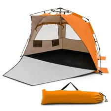 Instant Pop-up Beach Tent w/ Zippered Front Porch & 3 Large Mesh Windows Orange