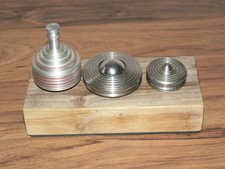3 Spinning Tops with Wood Stand - 1 standard Top, 2 Coin type Tops