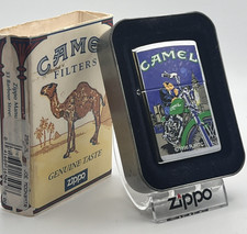 Genuine Brand New 1998 ZIPPO Lighter Very Rare AWESOME MOTORBIKE CAMEL JOE & Tin