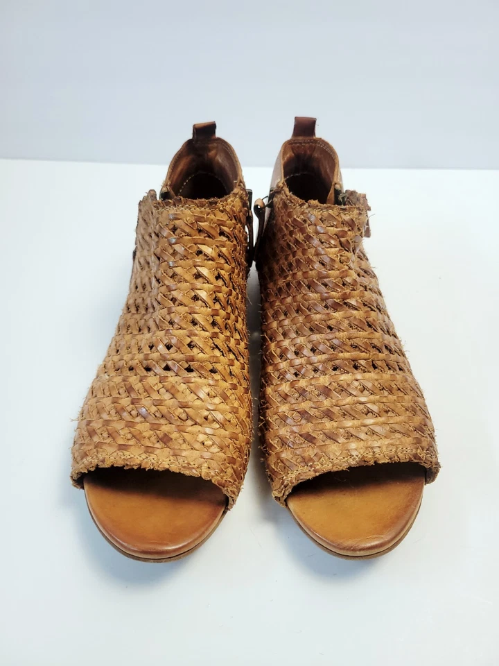 Sundance Woven Leather Asheville Double Zip Peep Toe Sandals Sz EU 38/US 8 Brown - Image 3 of 4