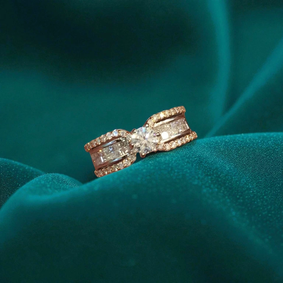 1,45 Cts F/VS1 Runde Prinzess GIA-zertifiziert Diamanten Verlobung Ring 14K Gold - Bild 1 von 4
