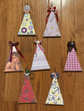 7 Handmade Rustic Farmhouse Christmas Tree Ornaments Triangle Shaped