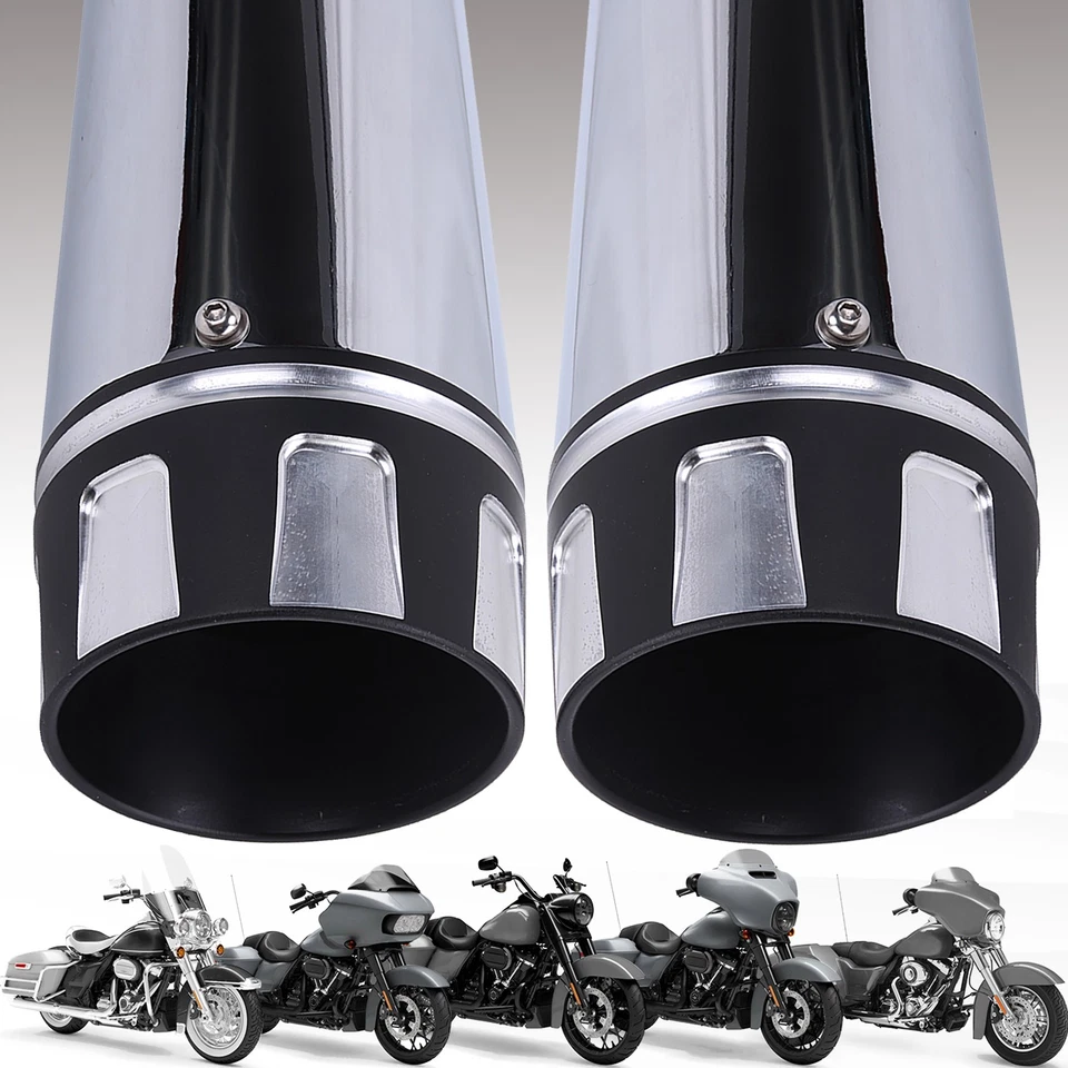 4" in Megaphone Exhaust Pipes Mufflers Slip-On For Harley Road King Glide Ultra - Image 2 of 4