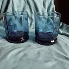 2 VTG  Anchor Hocking Low Ball Glasses Cobalt Blue Essex Paneled Tumbler Set