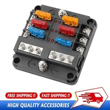 6Way Car Boot Power Distribution 12-24V Blade Fuse Holder Box Block Panel Board