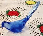Fenton Colbalt Blue Glass Bird Long Tailed Happiness 5 1/2" Marked and Sticker