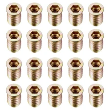 20Pcs Wood Furniture M8x1.25x20mm Threaded Insert Nut Interface Hex Socket Drive