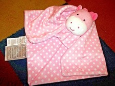 6BE1 Set of 2 CARTER'S Velour Pink GIRAFFE Rattle Lovey Security Baby Blankets