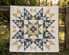 Patchwork Star Floral Quilt Blue White Yellow 72x72 Square Cotton Washable — photo 1