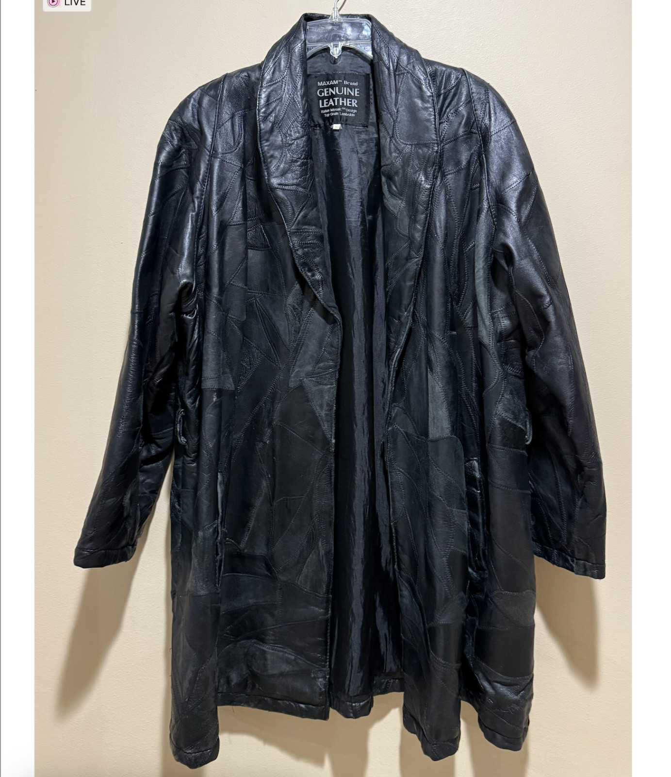 90s Leather Mosaic Patchwork Jacket Coat Italian … - image 8