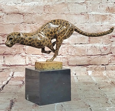Modern Bronze Running Cougar Statue Sculpture Special Patina Collectible Artwork
