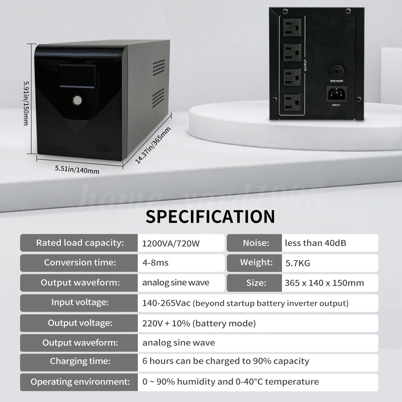 1200VA 720W Backup UPS Uninterruptible Power Supply 4 Outlet LCD Display Battery