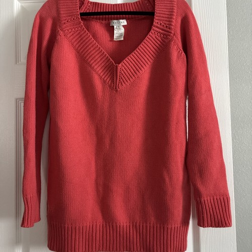 Celine, Maglione pullover Celine 100% cashmere scollo L rosa corallo vintage Made in Italy