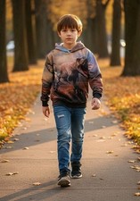 Boy's T REX Dinosaur Hoodie With Pockets Sweatshirt Back Front Print Size 8-10