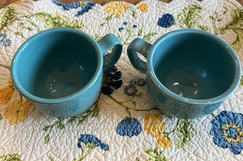 Homer Laughlin Fiesta Ware Turquoise Retired Jumbo Mug Cup Set of 2 USA Made