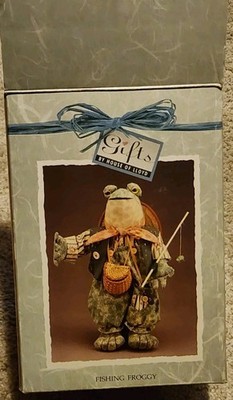 Vintage NOS My Collection 1996 Fishing Frog Shelf Sitter Plush Sealed Plastic