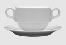 12 Suppentassen mit Untertasse Porzellan weiß 320ml stapelbar Porzellan weiß NEU