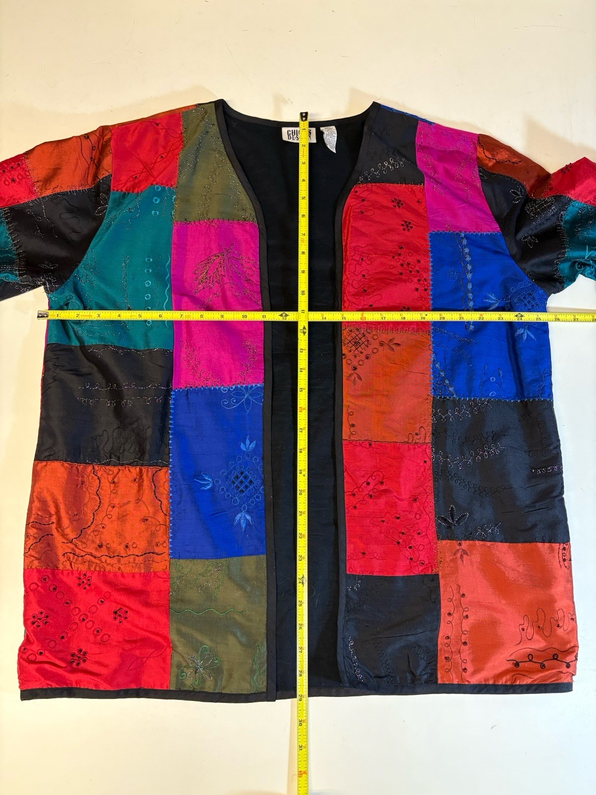 Chicos Design Jacket Size 3 Silk Patchwork Beaded… - image 4