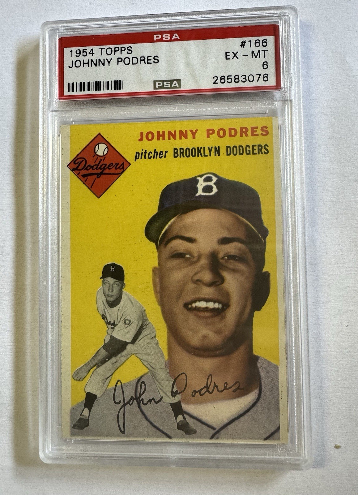1954 Topps Baseball #166 Johnny Podres  Brooklyn Dodgers PSA 6 EX-MT