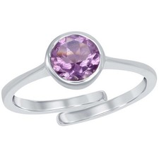 Classic Women's Ring Sterling Silver Purple Amethyst Bezel Set Gemstone W-1304
