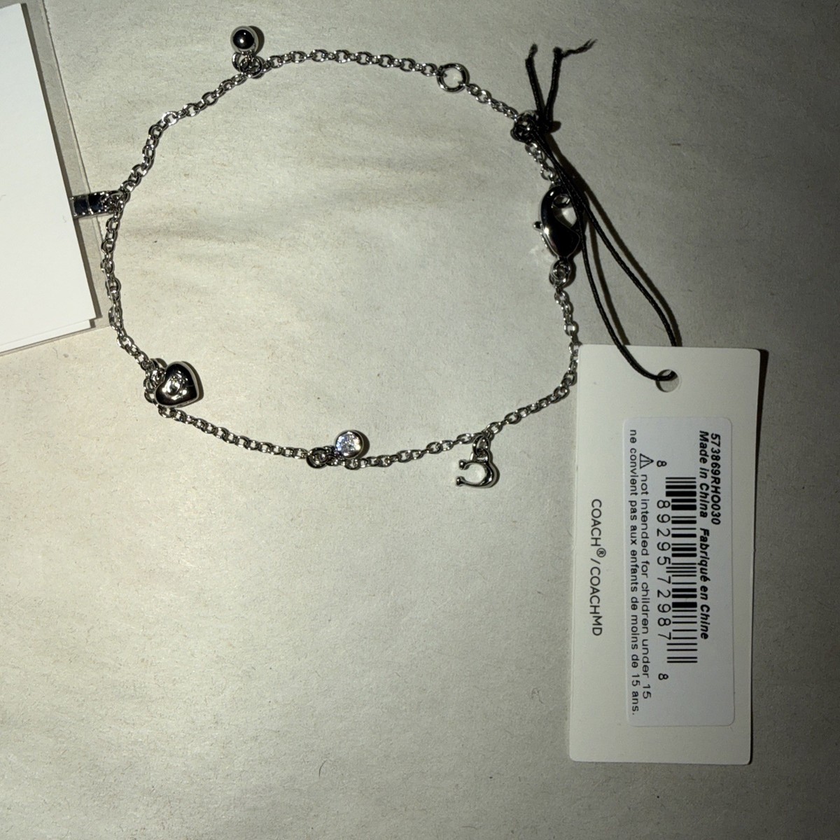 COACH Silver-Tone Charm Bracelet with Heart & Logo Charms Vintage COACH 925 Sterling Silver 7.75 main image 2