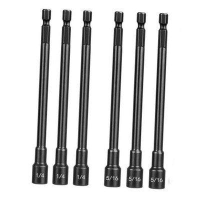 6pcs SAE 1/4  and 5/16  Magnetic Nut Driver Set, 6 inch Long Nut Setter |