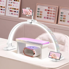 Half Moon Light for Nail Desk: 31-Inch Manicure Table Light with Phone Holder fo