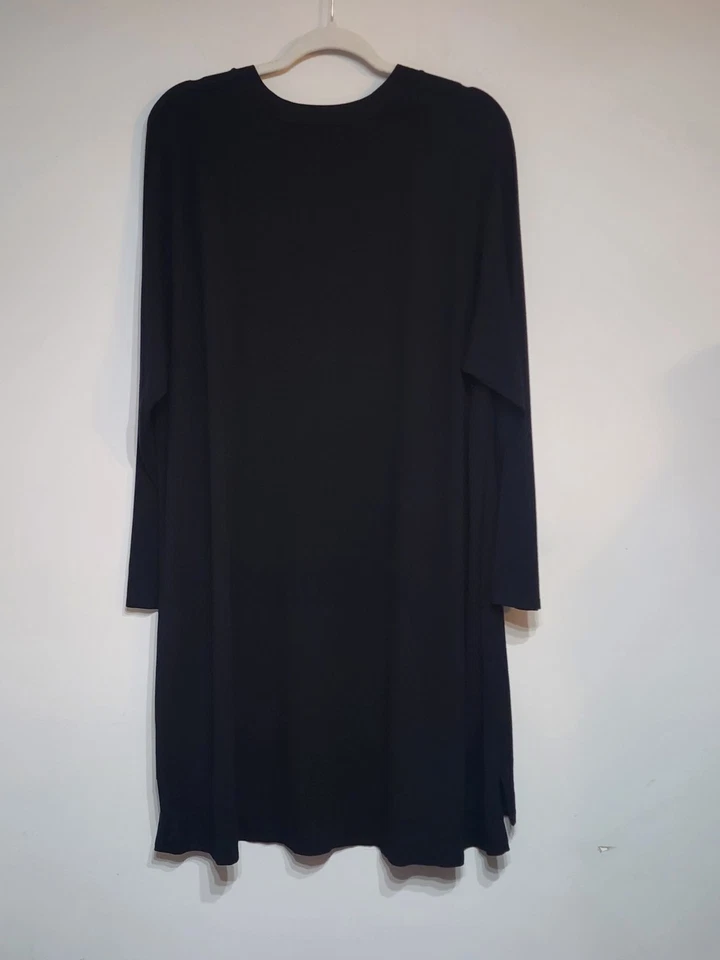 Eileen Fisher 球衣针织连衣裙尺寸 1X 黑色长袖圆领及膝 — 第 2/4 张图片