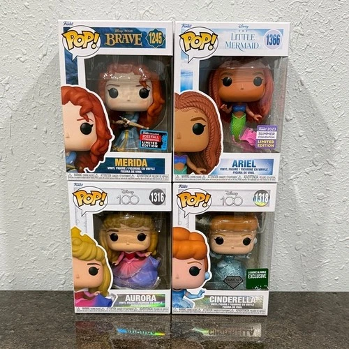 Funko Pop Disney Princess Set - Merida, Ariel, Aurora, Cinderella