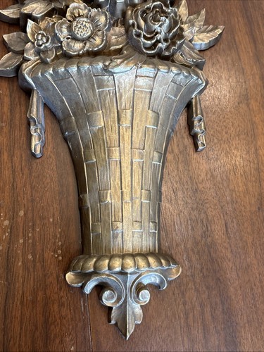 VTG MCM Syroco Dart 4967 Barbola Flower Basket 20.5” Gold Tone Wall Hanging 1964 - Picture 5 of 12