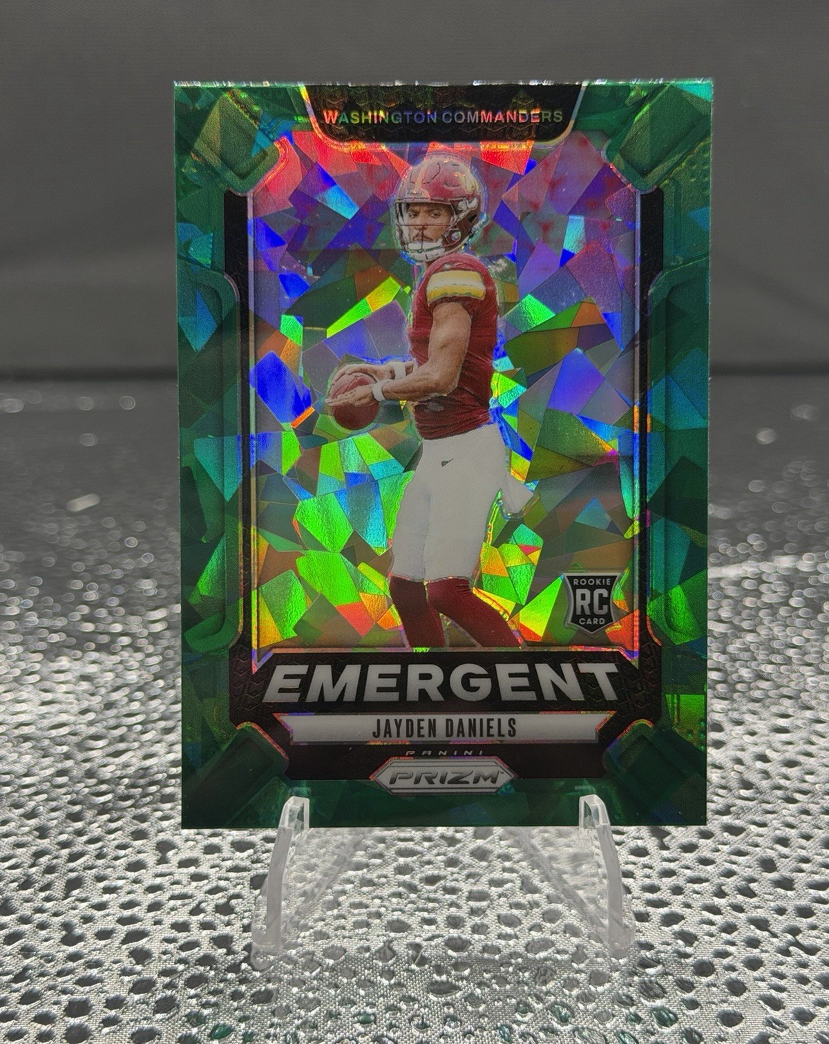 Panini 2024 Prizm Emergent Jayden Daniels #2 Green Ice Prizm RC Commanders