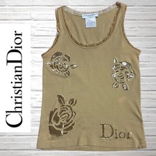 Christian Dior John Galliano Sleeveless Tank Top Brown Velvet Velour Rose Size M