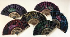 Fabric Embroidered Folding Hand Held Fan - Choose Peacock Color - USA SELLER