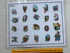 Vintage 1991 Spaulding Rogers Tattoo Flash Sheet D Series 103D Skulls