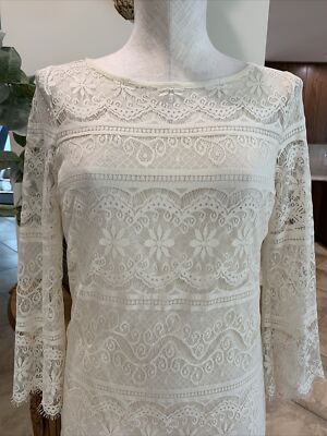chelsea violet women small cream lace 3/4 sleeve Midi shift dress G chelsea violet women small cream lace 3/4 sleeve Midi shift dress G