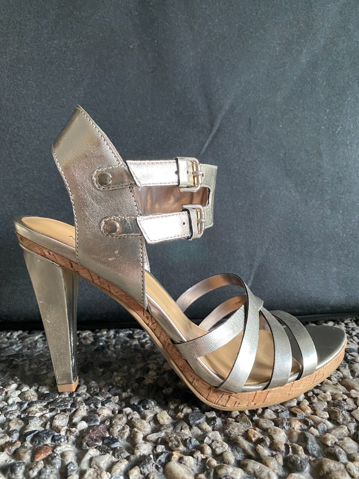 Nine West Shiny Gold Women Heel Sandals size 7.5 M