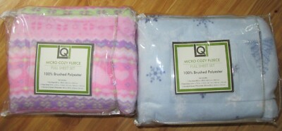 Living Quarters Micro Cozy Fleece Full Sheet Sets U Choose Pink or Blue NIP Nice