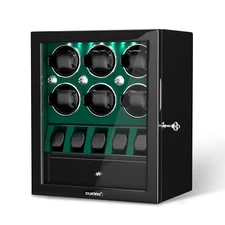 Automatic Rotation 6 Watch Winder +5 Display Storage Box Case LED Jewelry Drawer