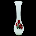 Vintage Milk Glass Painted Glass Vase Red Tulip Bud Flower w/ Gold Rim Accent