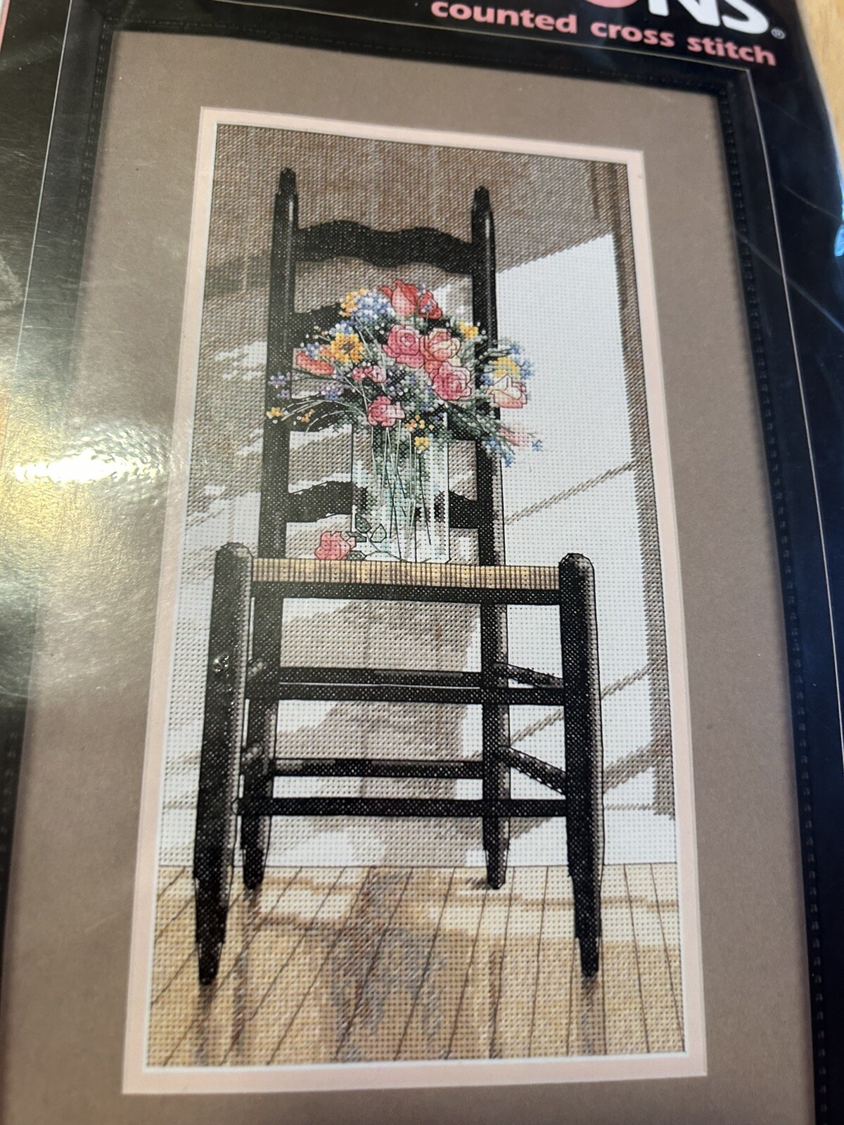 Dimensions Counted Cross Stitch Chair With Flowers Kit 35146