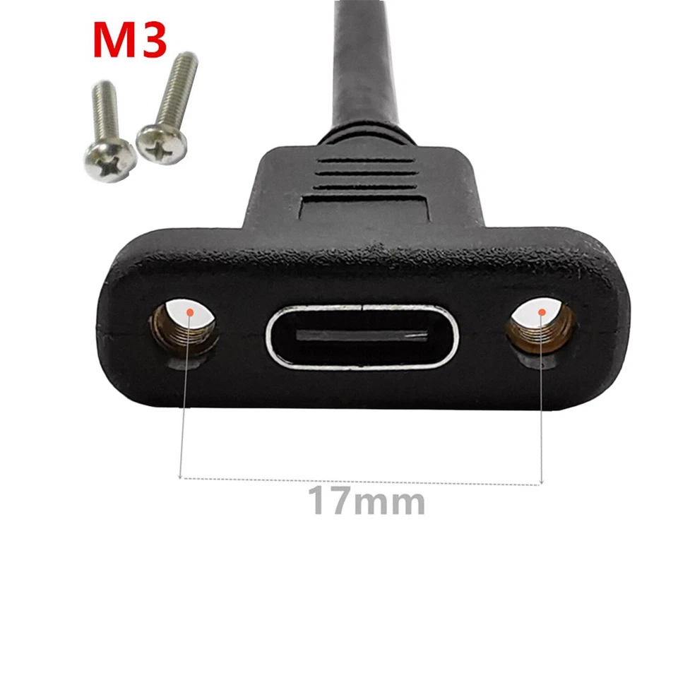 USB 3.1 C Female Socket Panel Mount to Female Screw Hole Extension Adapter Cable - Image 3 of 4