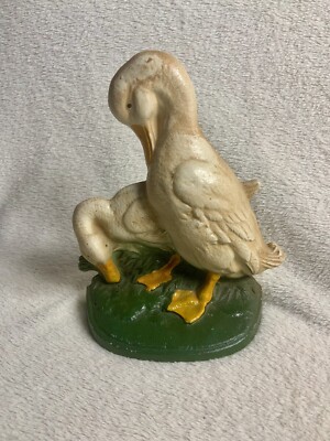 VTG John Wright Cast Iron Hand Painted Ducks Doorstop-8  High